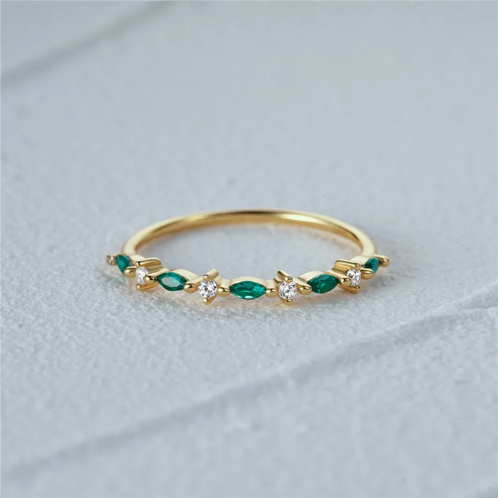 BOAKO Истинско сребро 925 проба, геометрично Зелено Годежен пръстен с бял Цирконием, Леки луксозни пръстена на пръста си, за жени, Размер Момичета, 6, 7, 8