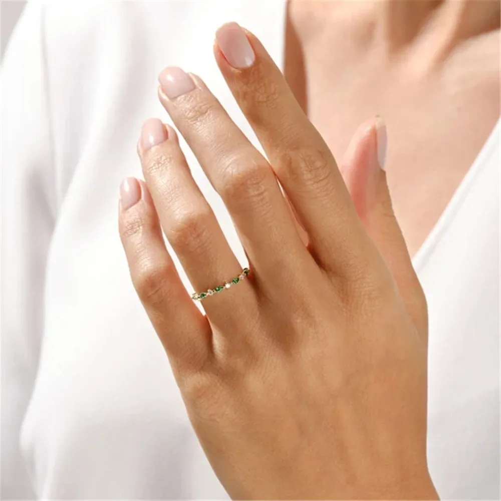 BOAKO Истинско сребро 925 проба, геометрично Зелено Годежен пръстен с бял Цирконием, Леки луксозни пръстена на пръста си, за жени, Размер Момичета, 6, 7, 8