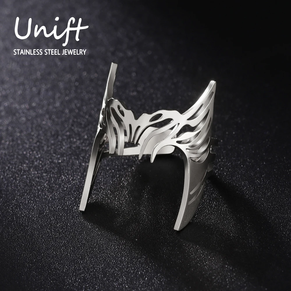 Unift Каска вещици, маска, crown, пръстени за жени, Мъже, Отворен пръстен от неръждаема Стомана, бижутата и от митологията на викингите и колоездачи в стил пънк