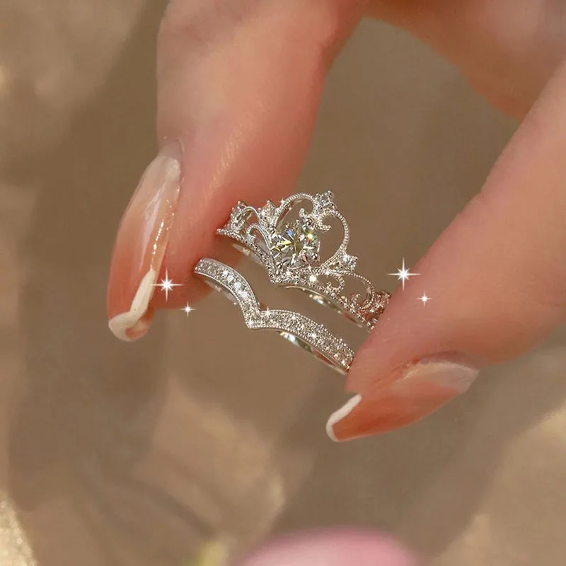 Творчески прости пръстени с корона на принцеса сребърно-златен цвят за момичета, дамски вечерни модни бижута, подарък за рожден ден за нея