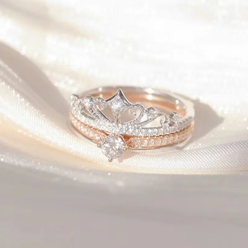 Творчески прости пръстени с корона на принцеса сребърно-златен цвят за момичета, дамски вечерни модни бижута, подарък за рожден ден за нея