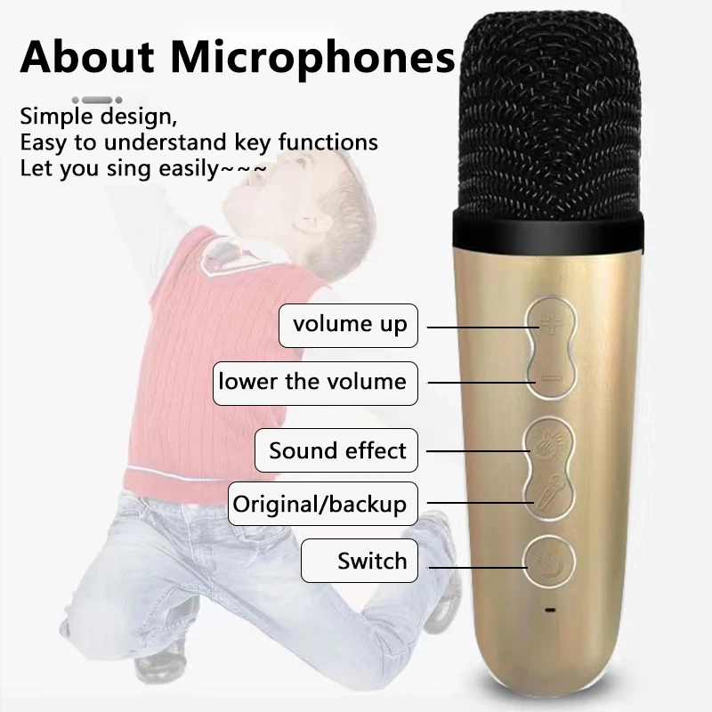 Домашно Караоке с RGB подсветка, Двоен безжичен микрофон, Bluetooth-съвместими Детски стереомикрофон за караоке, 10 W, карта на Hi-Fi TF, USB