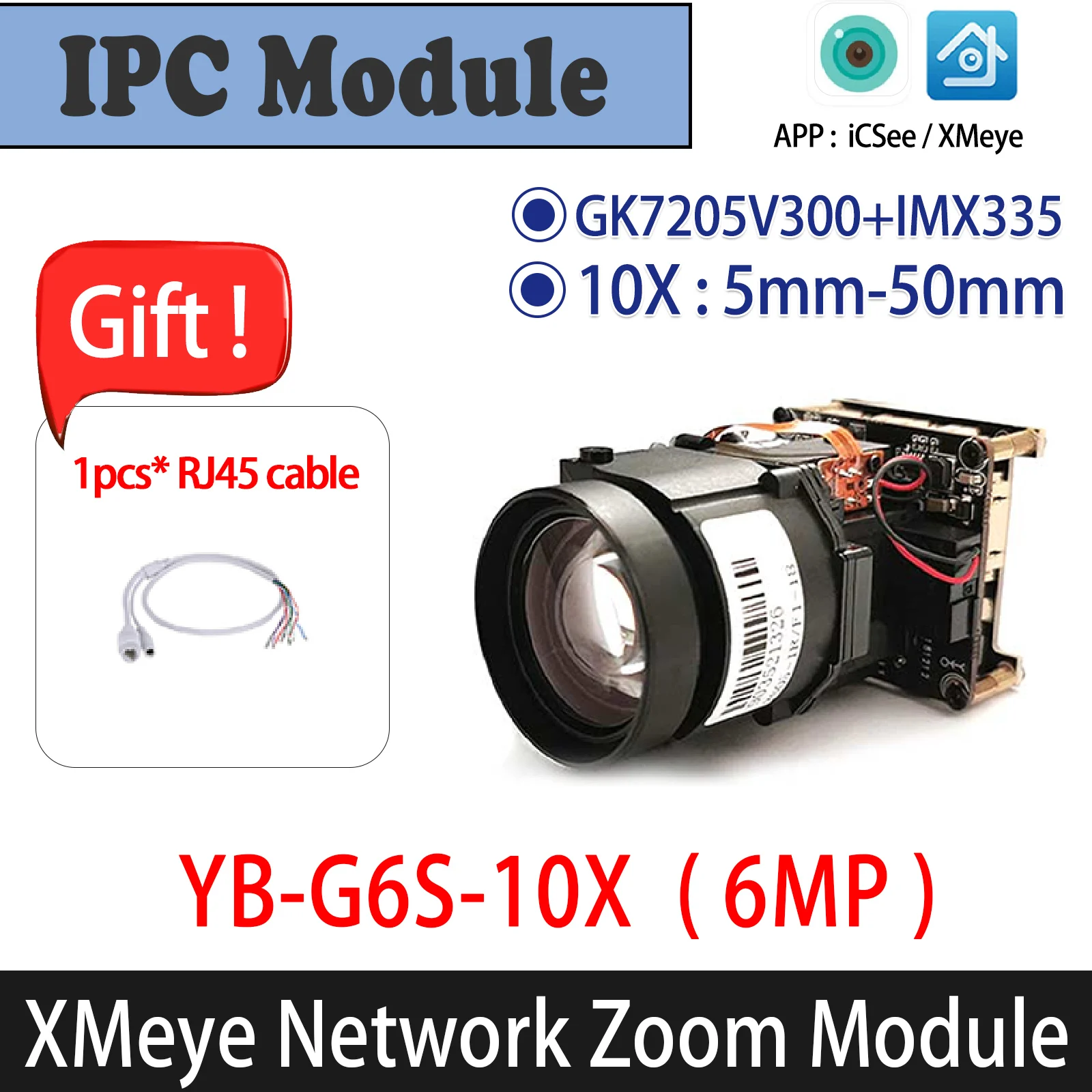 Модул мащабиране мрежа за кабелна IP камери G6S 6MP XMEye 4X, 10X 20X 30X Приближаване Опция не се поддържа функцията за Wi-Fi с 9-пинов кабел RJ-45
