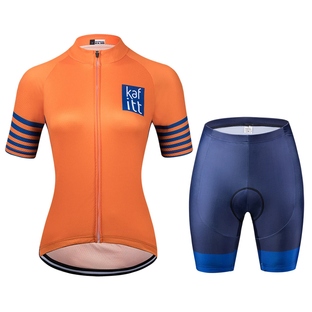 Kafitt Дамски Вело Блузи Оранжев Цвят, Летен Кратък Комплект Дрехи за Колоездене Ropa Ciclismo