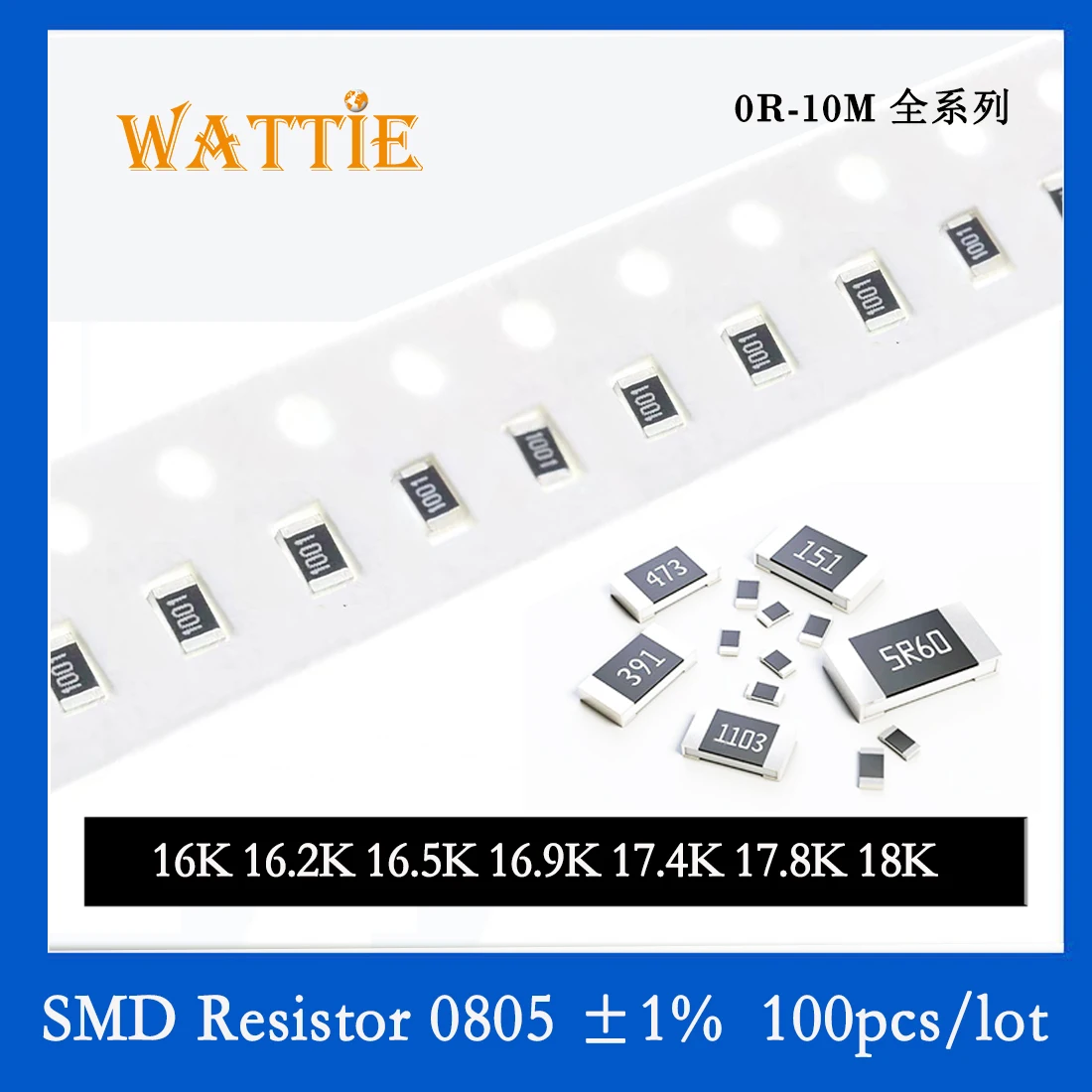 SMD резистор 0805 1% 16K 16,2 K 16,5 K 16,9 K 17,4 K 17,8 K 18K 100 бр./лот микросхемные резистори 1/8 W 2,0 мм * 1,2 мм