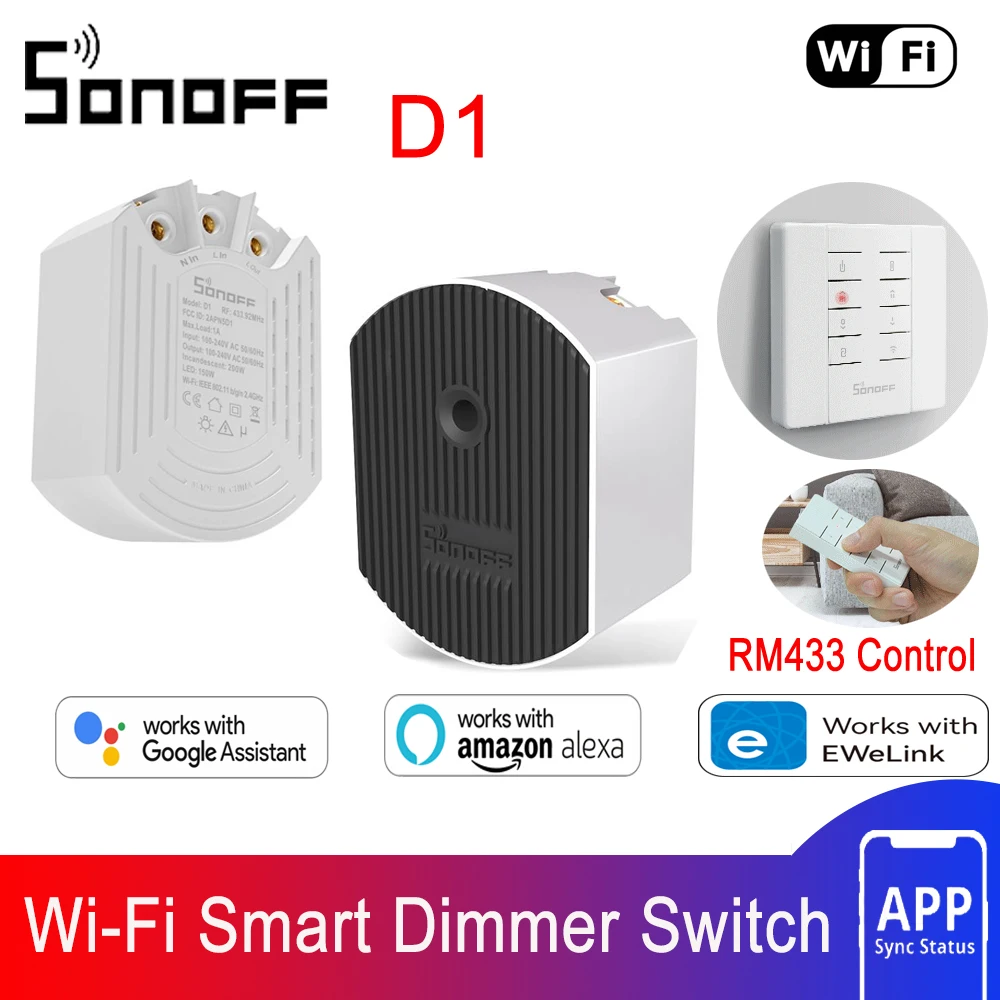SONOFF D1 Smart Dimmer Switch Подкрепа RM433 433 Mhz RF дистанционно Управление с Регулируема Яркост led Лампа Работи С приложение eWeLink Алекса Google Home