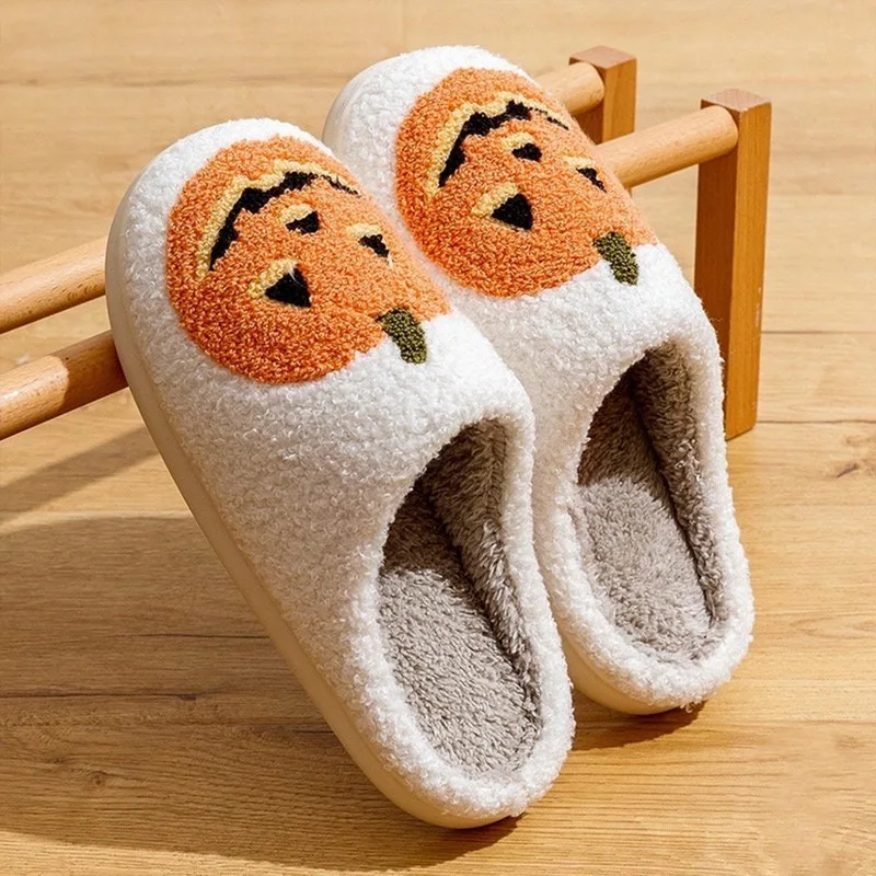 Хелоуин тиква дамски чехли сладък призрак сандали домашни обувки, изработени от памук, пързалки човек закрит спалня плюшени плоски кожени зимни 2023