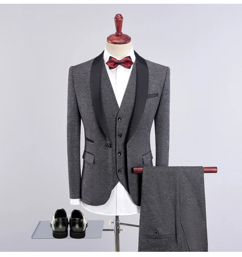 Нови Мъжки костюми, Булчински костюм на Младоженеца, Блейзър, Комплекти от 3 теми, Бизнес Случайни Смокинг Homme на поръчка, в Елегантна Рокля (яке + Панталон + елек)
