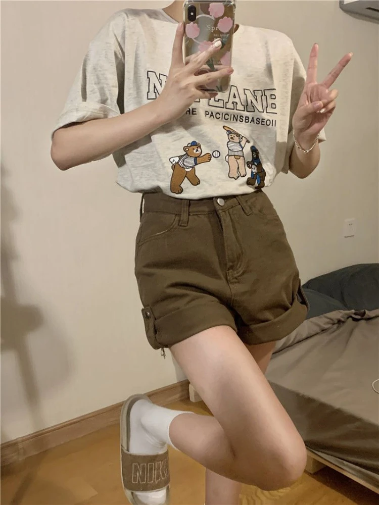 Дънкови шорти Дамски обикновена прости реколта универсални Пролетта творчески основи на всекидневна за отдих Популярни Елегантни Дамски къси панталони в корейски стил Ins