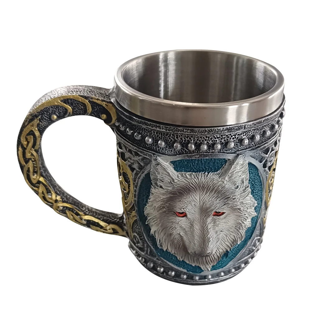 Чашата за кафе с 3D волчьей главата, Бирени чаши от неръждаема стомана, креативен интериор, Чаша за вода, термична устойчивост за кухненски декорации