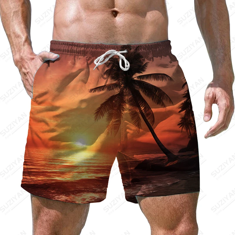 Летни нови мъжки къси панталони с 3D принтом морски пейзажа, мъжки къси панталони в стила на почивка, модерни ежедневни мъжки къси панталони