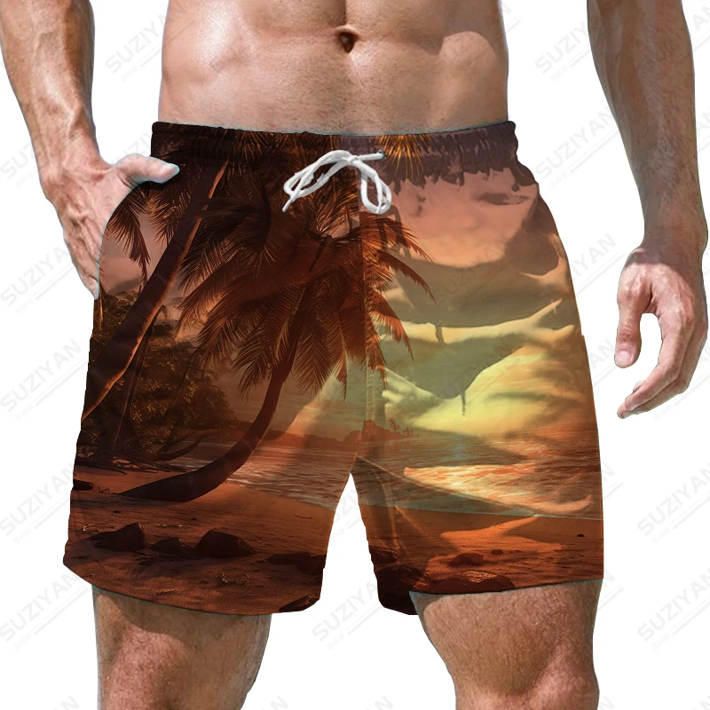 Летни нови мъжки къси панталони с 3D принтом морски пейзажа, мъжки къси панталони в стила на почивка, модерни ежедневни мъжки къси панталони