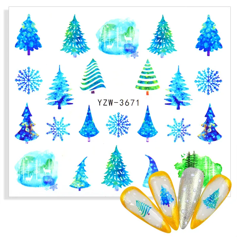 1 бр. Коледен модел за декорация на нокти, стикер с вода, перо, Снежинка, Дядо Коледа, Маникюр, Слайдер, стикери за нокти