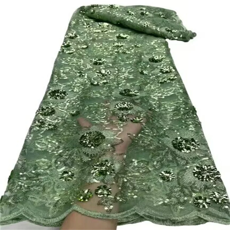 Пайети най-Новата Африканска лейси кърпа Зелена Висококачествена бродерия За жени Парчовые Бели Мрежести дантелени тъкани в нигерия стил 5 ярда