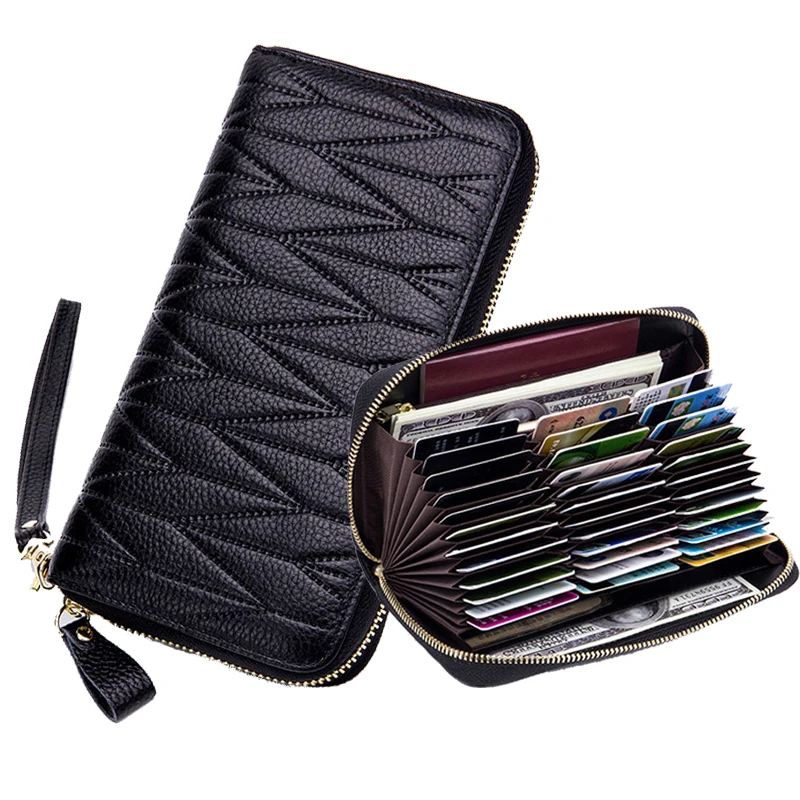 Жена чантата с RFID код от естествена кожа, дамски пътен портфейл с цип, Дамски портфейл, 36 карти, клатч, чантата Biletera Mujer