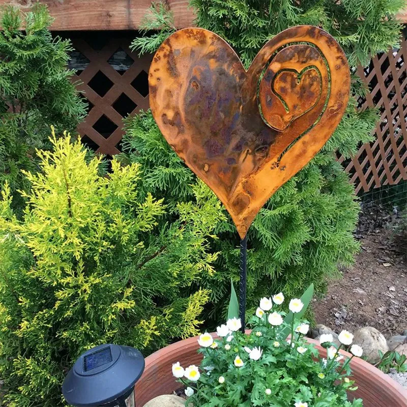 1 бр., сърцето в градината, Любовен стълб се Включат Сърдечен брой В Градината, Ржавое Сърце От метал 14Ga