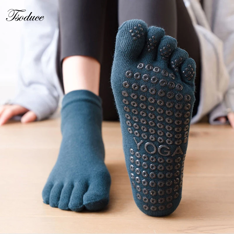 Дамски чорапи за йога, Нескользящие дишащи памучни чорапи с пет пръста, Еластични Спортни чорапи за фитнес, Пилатес, балет, танци