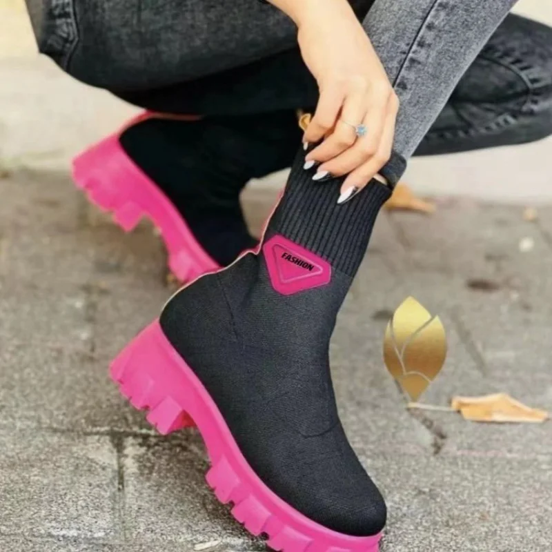 2023 Дамски обувки, Дишаща удобни дамски обувки на платформа, Дамски памучни обувки с кърпа, мотоциклетни ботуши на 