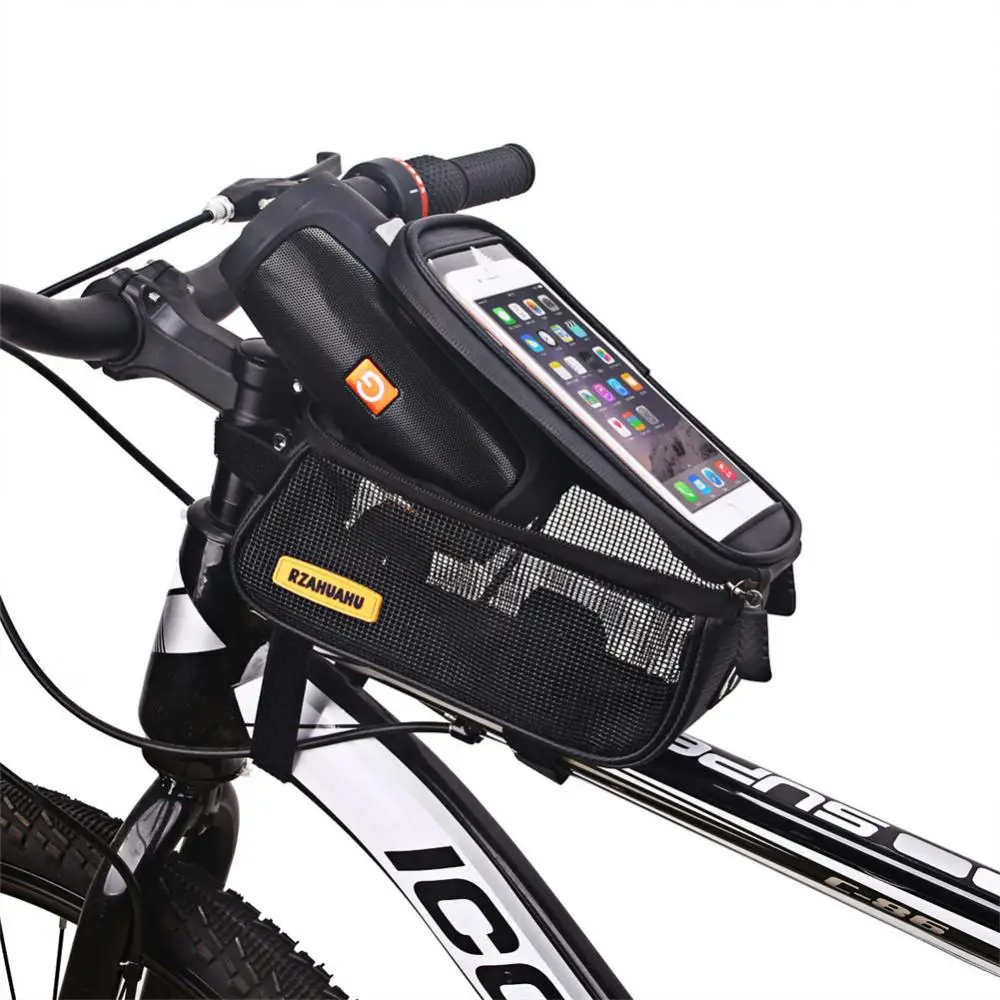 Велосипедна чанта RZAHUAHU с рамка и предната част на горната тръба, чанта за съхранение, Водоустойчив 6,5-инчов калъф за телефон, чанта със сензорен екран, МТБ-пакет, Аксесоари за велосипеди