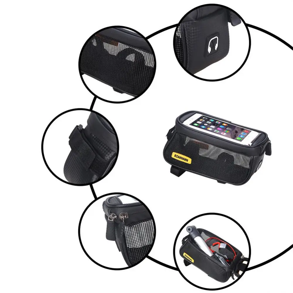 Велосипедна чанта RZAHUAHU с рамка и предната част на горната тръба, чанта за съхранение, Водоустойчив 6,5-инчов калъф за телефон, чанта със сензорен екран, МТБ-пакет, Аксесоари за велосипеди