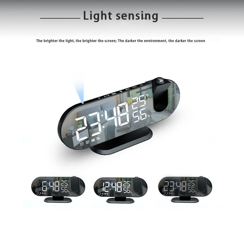 Динамичен RGB прожекционен будилник с цифрова автоматично затъмняване, включване на проектора на 180 °, Настолни часовници 12 Ч / 24 Ч, Електронни led часовници за спални