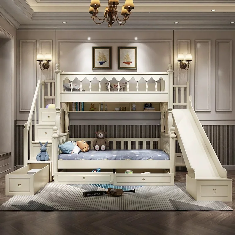 Детски мебели За момчета от масивно дърво, високо и ниско легло, Naka легло, двойно легло, легло за майката