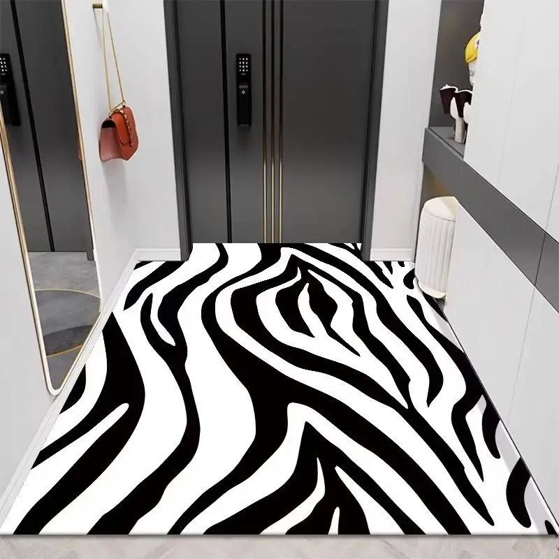 Модерен черно-бели райета подложка за входната врата на спалнята, Суперпоглощающий Домашен Килим за баня, Лесно почистване, подложка за хол