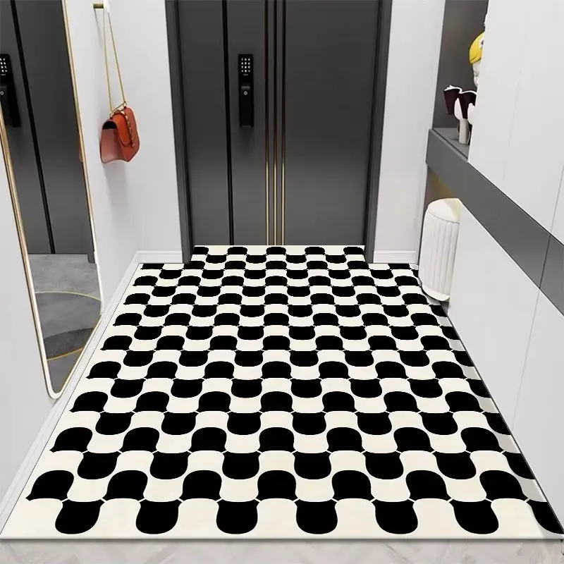 Модерен черно-бели райета подложка за входната врата на спалнята, Суперпоглощающий Домашен Килим за баня, Лесно почистване, подложка за хол