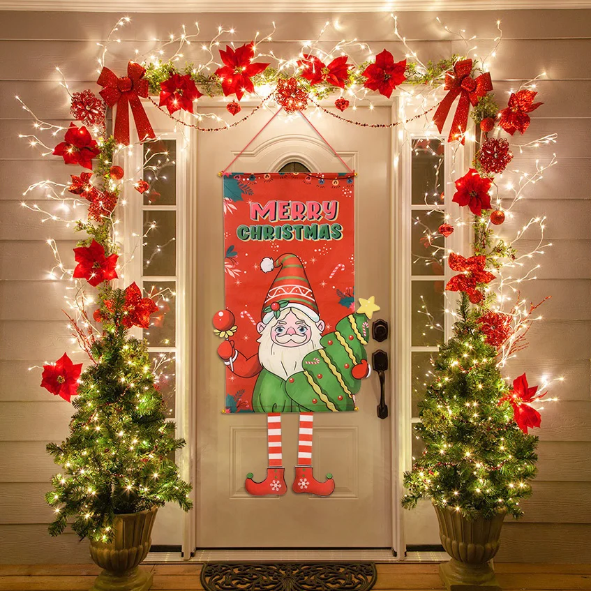 Весела Коледа, Окачен флаг, Коледен банер, декорации за дома врати, Коледна Украса за Новогодишната партита 2024 Навидад Подаръци