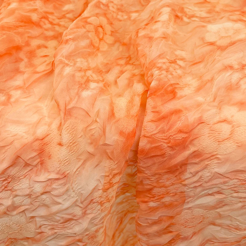 Мека покривка Оранжев цвят, шифоновая плат с обемни релефни, струящаяся отвън рокли, платове Чонсам