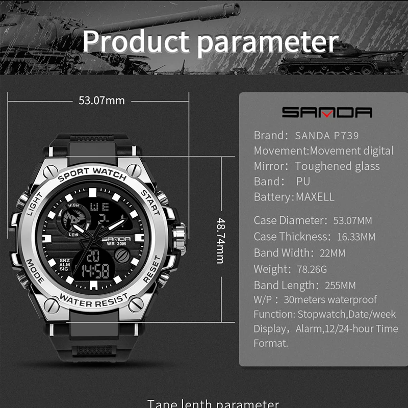 На BIANA Военни водоустойчив електронни модерни спортни часовници за Мъже с автоматични цифрови часовници за мъже Златни часовници Smartwatch Montre